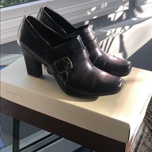 Franco Sarto Brown Leather Chunky Heel with Buckle